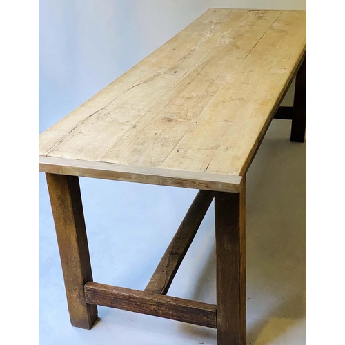 482 - FARMHOUSE TABLE, 19th century French cherrywood with three planks, cleated top, 222cm W x 67cm D x 7... 