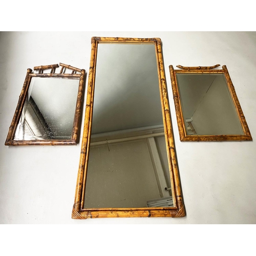 483 - BAMBOO WALL MIRRORS, bamboo and cane bound including a dressing mirror and two wall mirrors, 52cm x ... 