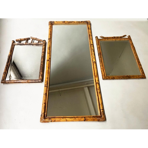 483 - BAMBOO WALL MIRRORS, bamboo and cane bound including a dressing mirror and two wall mirrors, 52cm x ... 