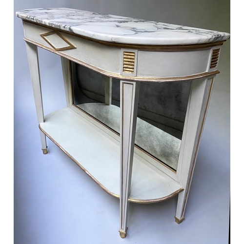 484 - CONSOLE TABLE, French Directoire style grey painted and parcel gilt with breche violette marble top ... 