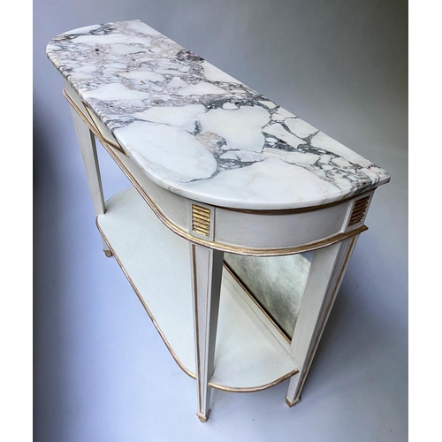 484 - CONSOLE TABLE, French Directoire style grey painted and parcel gilt with breche violette marble top ... 