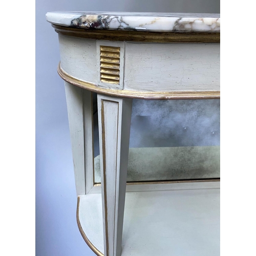 484 - CONSOLE TABLE, French Directoire style grey painted and parcel gilt with breche violette marble top ... 