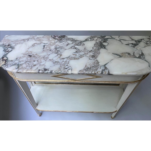 484 - CONSOLE TABLE, French Directoire style grey painted and parcel gilt with breche violette marble top ... 