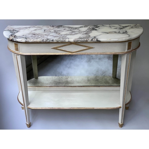 484 - CONSOLE TABLE, French Directoire style grey painted and parcel gilt with breche violette marble top ... 