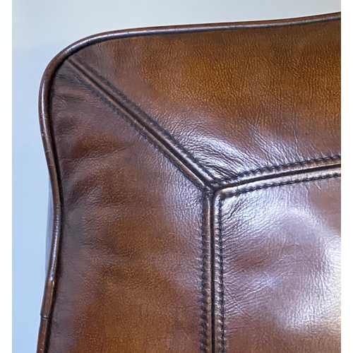 468 - RECLINING ARMCHAIR, American stitched tan leather reclining with foldout footrest, 95cm W.