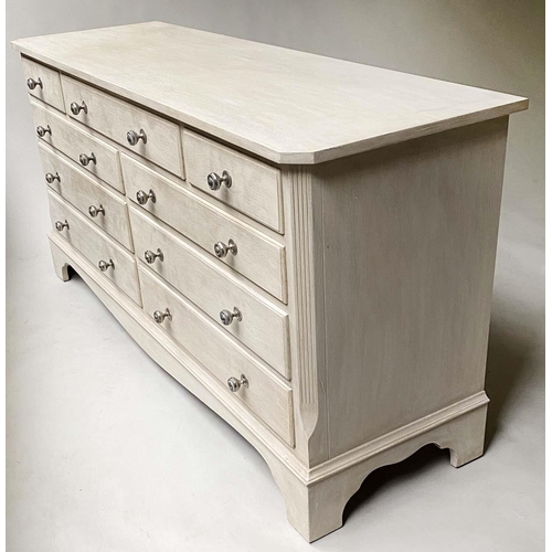 469 - LOW CHEST, George III design grey painted with nine drawers, 152cm x 48cm x 76cm H.