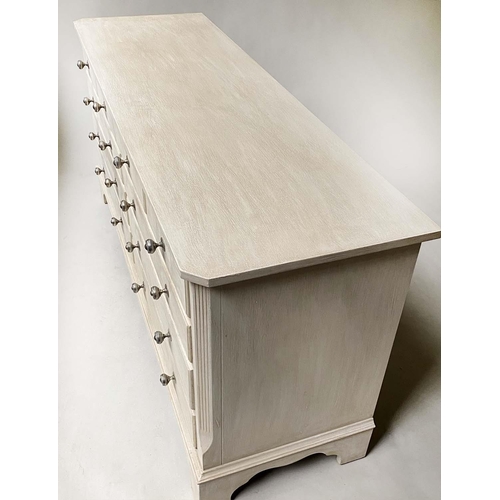 469 - LOW CHEST, George III design grey painted with nine drawers, 152cm x 48cm x 76cm H.