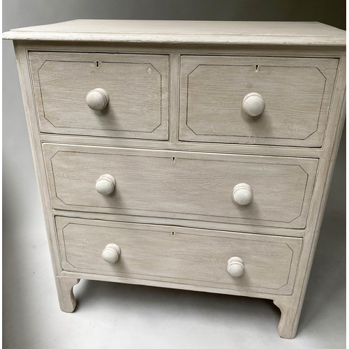 472 - VICTORIAN PAINTED CHEST, grey painted and black lined, with two short and two long drawers, 93cm x 5... 