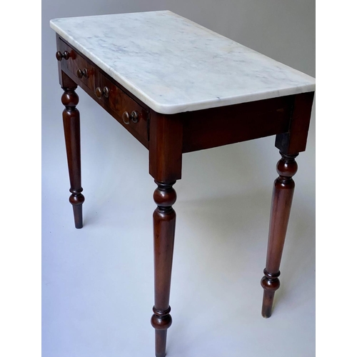 475 - DRESSING TABLE, Victorian flame mahogany with Carrara white marble top above two drawers, 85cm x 44c... 