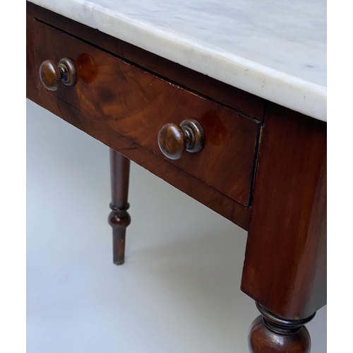 475 - DRESSING TABLE, Victorian flame mahogany with Carrara white marble top above two drawers, 85cm x 44c... 