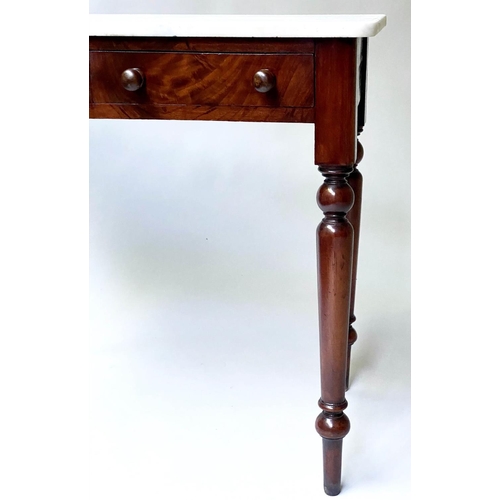 475 - DRESSING TABLE, Victorian flame mahogany with Carrara white marble top above two drawers, 85cm x 44c... 