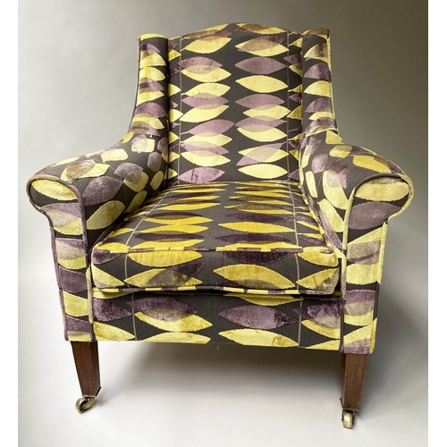 463 - ARMCHAIR, mid 20th century, reupholstered in Sanderson cut velvet, with tapering supports, 80cm W.