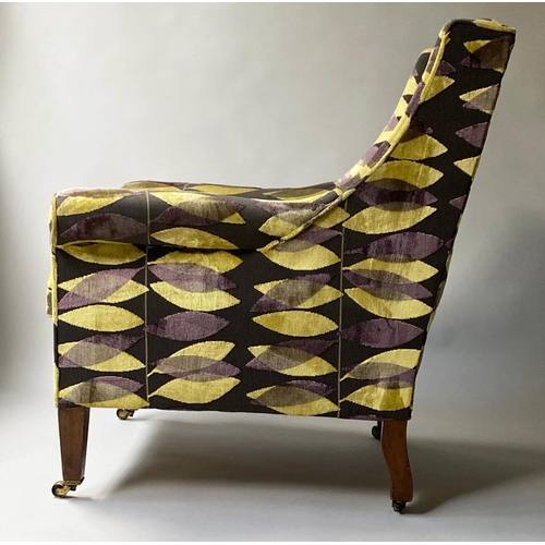 463 - ARMCHAIR, mid 20th century, reupholstered in Sanderson cut velvet, with tapering supports, 80cm W.