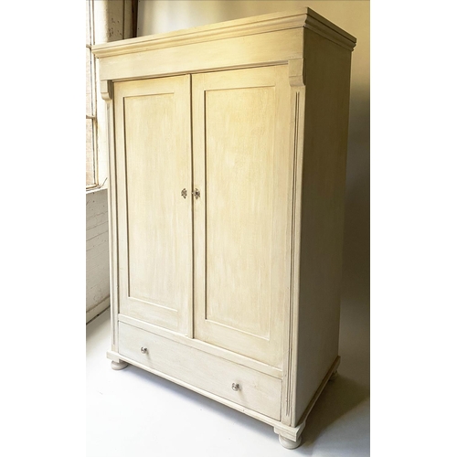 464 - ARMOIRE, 19th century French, grey painted, with two doors enclosing hanging space, 185cm x 110cm x ... 