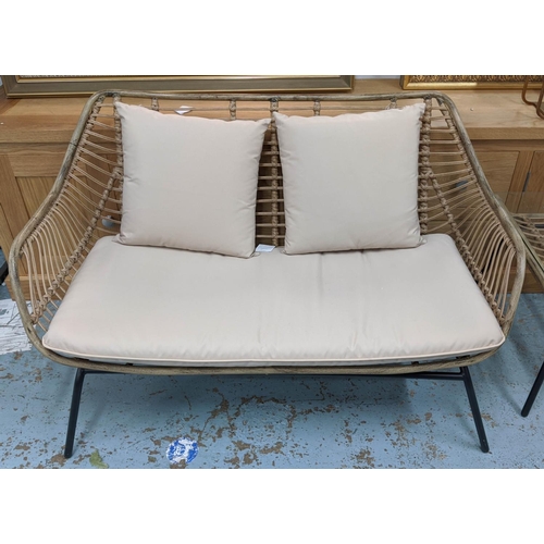 271 - TERRACE BENCH AND TABLE, 1970's Italian style faux rattan, 72cm H x 116cm x 70cm. (2)