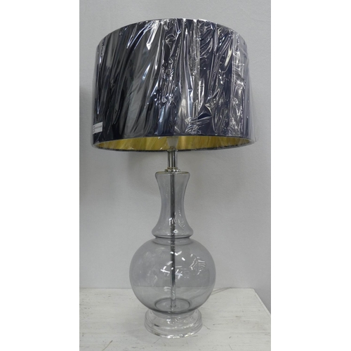 298 - COACH HOUSE TABLE LAMPS, a pair, 68cm H clear glass with shades. (2)