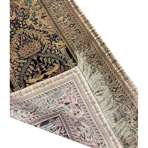 317 - FINE PURE SILK HEREKE DESIGN RUG, 153cm x 95cm.