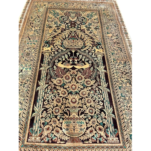 317 - FINE PURE SILK HEREKE DESIGN RUG, 153cm x 95cm.