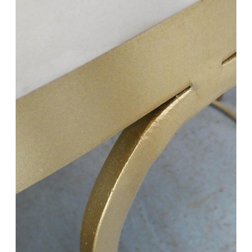 283 - LOW TABLE, 102cm x 48cm, 1960s French style gilt metal, marble top.