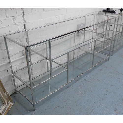 288 - CONSOLE TABLE, 160cm x 40cm x 75cm, contemporary, polished metal and glass.