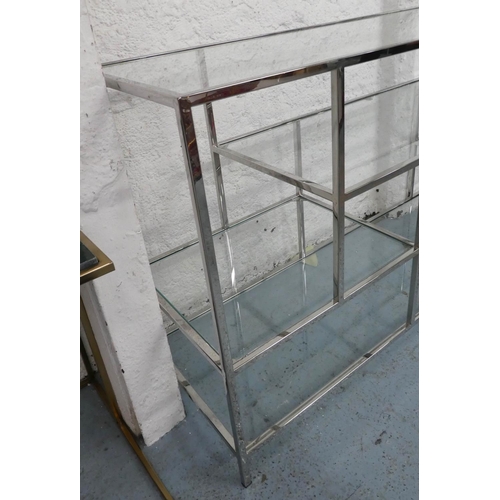 290 - CONSOLE TABLE, 160cm x 40cm x 75cm, contemporary design, polished metal and glass.