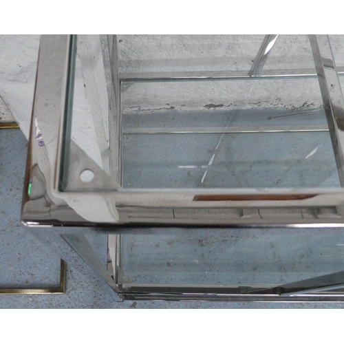 290 - CONSOLE TABLE, 160cm x 40cm x 75cm, contemporary design, polished metal and glass.