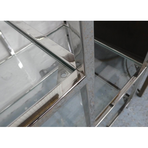 290 - CONSOLE TABLE, 160cm x 40cm x 75cm, contemporary design, polished metal and glass.