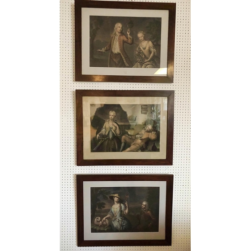 363 - 18TH CONTINENTAL SCHOOL 'The Three Graces', hand coloured engravings, a set of three, 34cm x 49cm ea... 