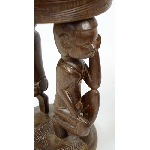 566 - PAPUA NEW GUINEA FIGURAL STOOLS, two, carved and incised hardwood, largest 50cm H x 34cm. (2)