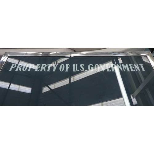 173 - DESK, 150cm x 75cm x 77cm, contemporary design, with 'Property of US Government' written on top.