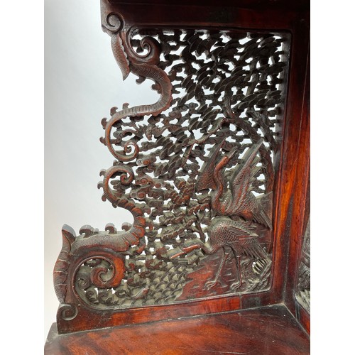 541 - CORNER STAND, Chinese carved hongmu wood, late 19th/early 20th century, intricately carved with anim... 