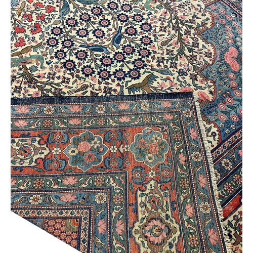 310 - FINE ANTIQUE KERMAN LAVER CARPET, 345cm x 247cm