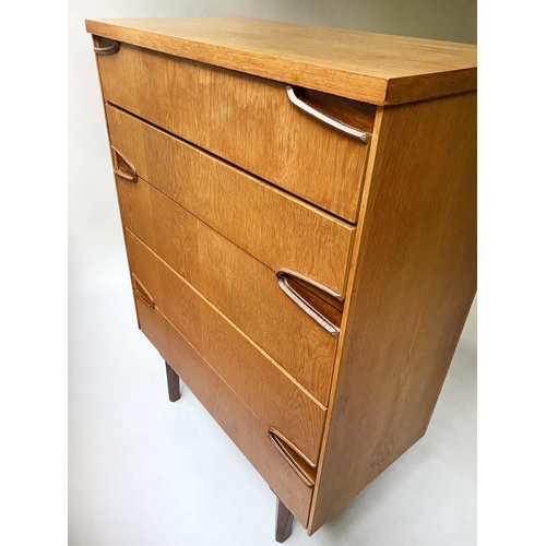 32 - CHEST, 1960'S oak, with five long drawers and inset hardwood handles, 85cm W x 43cm x 117cm H.