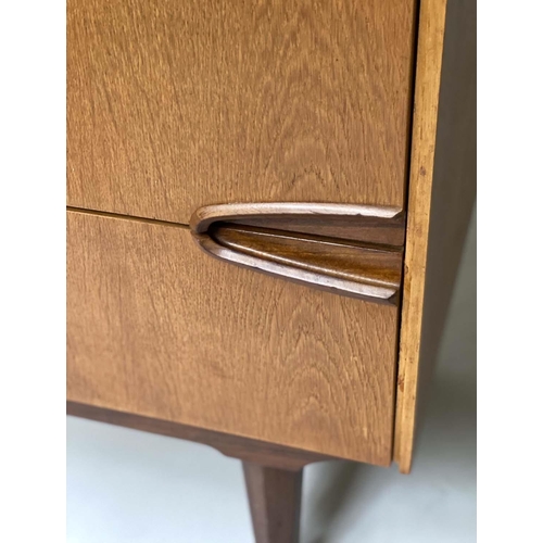 32 - CHEST, 1960'S oak, with five long drawers and inset hardwood handles, 85cm W x 43cm x 117cm H.