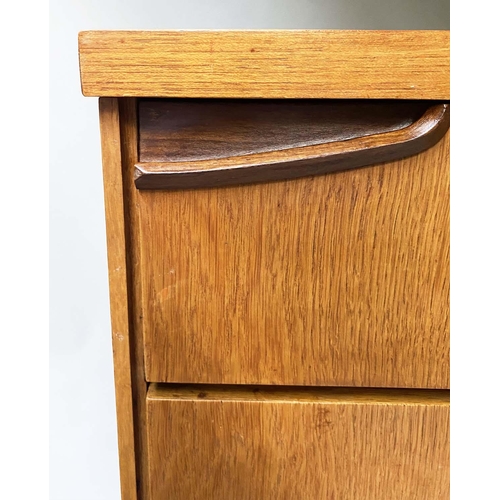 32 - CHEST, 1960'S oak, with five long drawers and inset hardwood handles, 85cm W x 43cm x 117cm H.