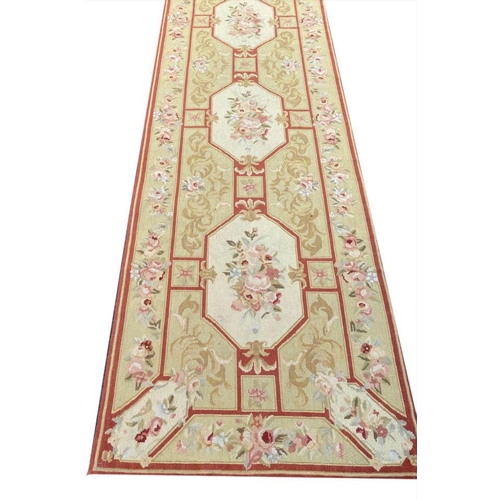 329 - AUBUSSON NEEDLEPOINT RUNNER, 410cm x 70cm