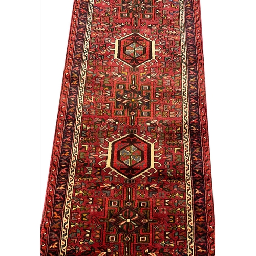 332 - FINE PERSIAN KARAJA RUNNER, 375cm x 70cm