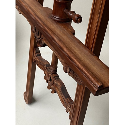 396 - EASEL, French style carved hardwood, with adjustable ledge. 203cm H x 70cm W