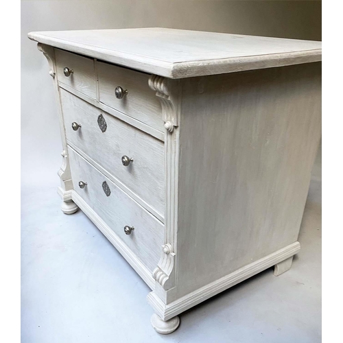 409 - COMMODE, 19th century French, traditionally grey painted, with two short above two long drawers, 98c... 