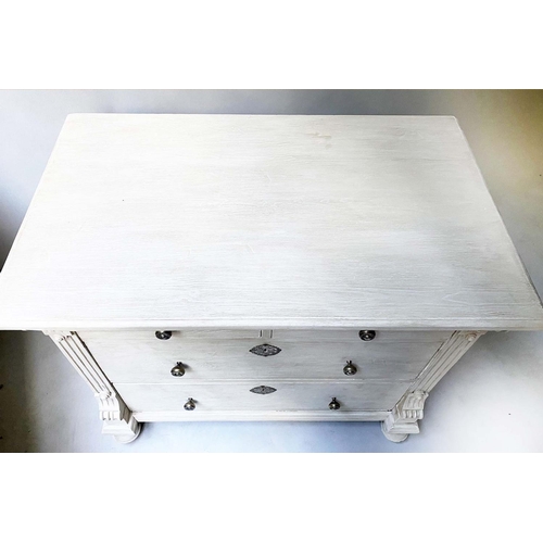 409 - COMMODE, 19th century French, traditionally grey painted, with two short above two long drawers, 98c... 