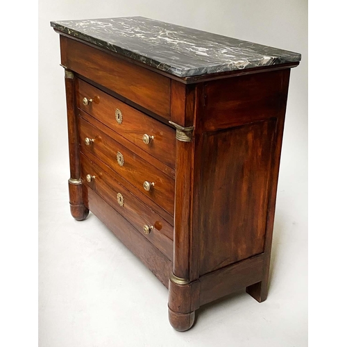 420 - EMPIRE COMMODE, early 19th century, French mahogany and gilt metal mounted with marble top above fou... 