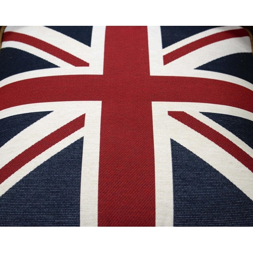 46 - CHESTERFIELD SOFA, 73cm H x 246cm W x 90cm D, tan leather with four union jack seat cushions.