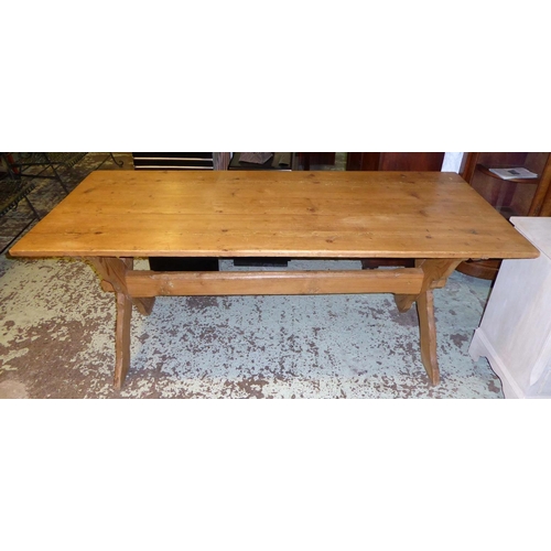 542 - SWISS ALP REFECTORY TABLE, 192cm x 77cm H x 87cm, 19th century pine with a rectangular top on X fram... 