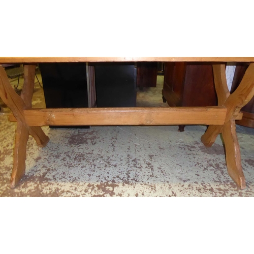 542 - SWISS ALP REFECTORY TABLE, 192cm x 77cm H x 87cm, 19th century pine with a rectangular top on X fram... 