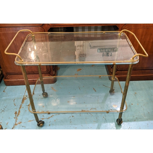 545 - TROLLEY, 42cm x 70cm H x 84cm brass and glass 1930's Italian.