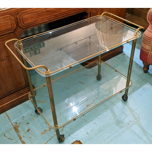 545 - TROLLEY, 42cm x 70cm H x 84cm brass and glass 1930's Italian.