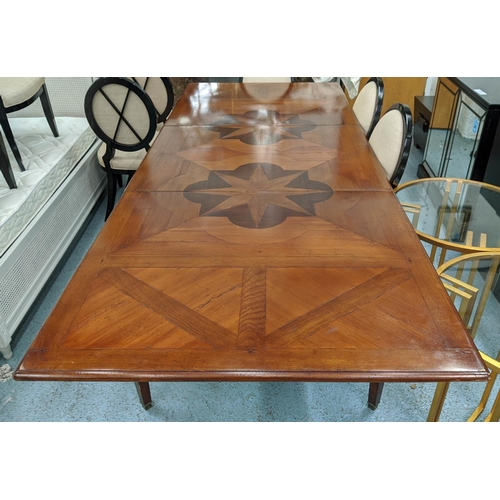 556 - DRAWLEAF TABLE, French provincial style fruitwood, walnut and oak with stellar parquetry top and cen... 