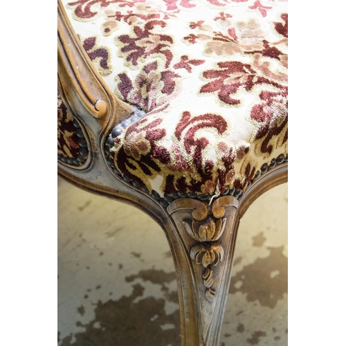 569 - FAUTEUIL, 68cmH x 71cm W x 74cm D, Louis XV style beechwood in foliate cut velour.