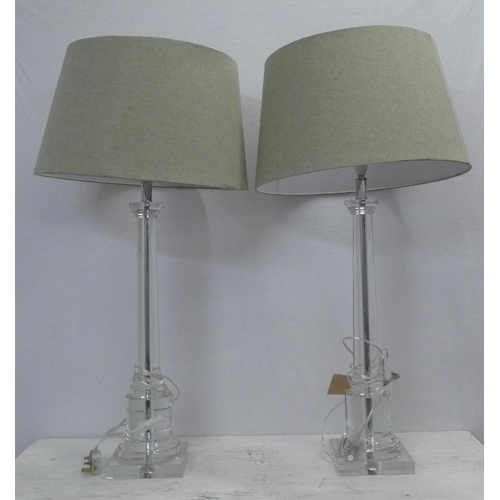 179 - COACH HOUSE TABLE LAMPS, a pair, 95cm H, glass column design, with shades. (2)