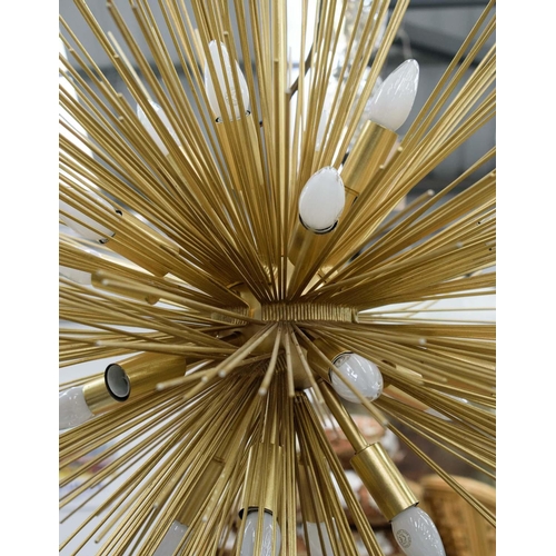 182 - SPUTNIK STYLE CEILING PENDANT LAMP, gilt metal, 95cm diam.